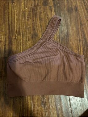 Ribbed One-Shoulder Crop Bralette in Chocolate Brown